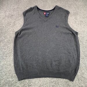 Chaps Mens V Neck Sweater Vest Dark Gray XL‎ Cotton Logo Embroidered Sleeveless